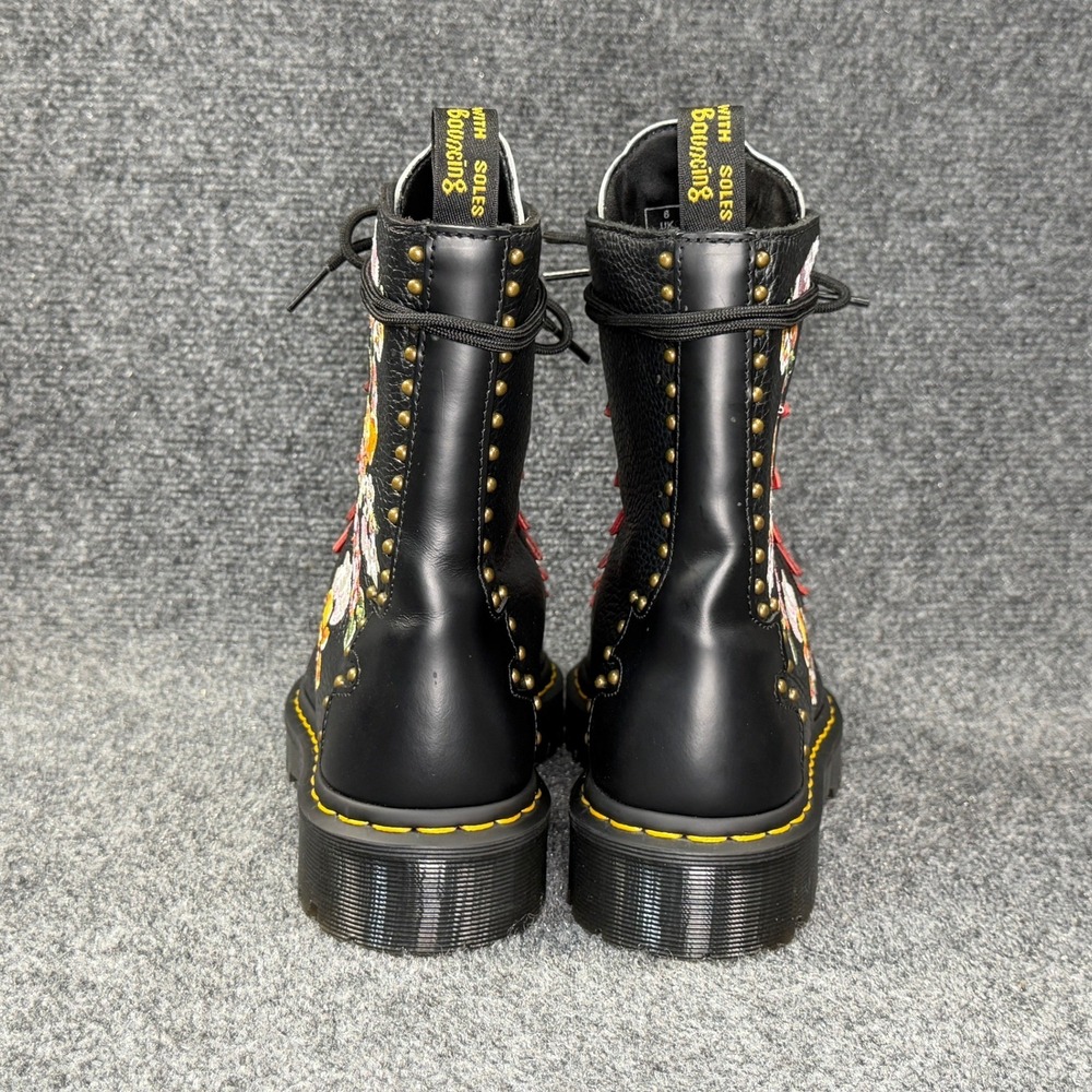 Dr. Martens Nyberg Boots Women's 8 Black Leather Grunge Floral Embroidery Combat - Picture 6 of 15